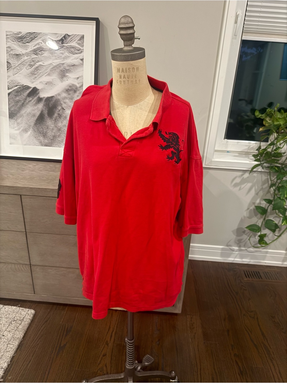 Men's Red Polo with Black Crest Embroidery